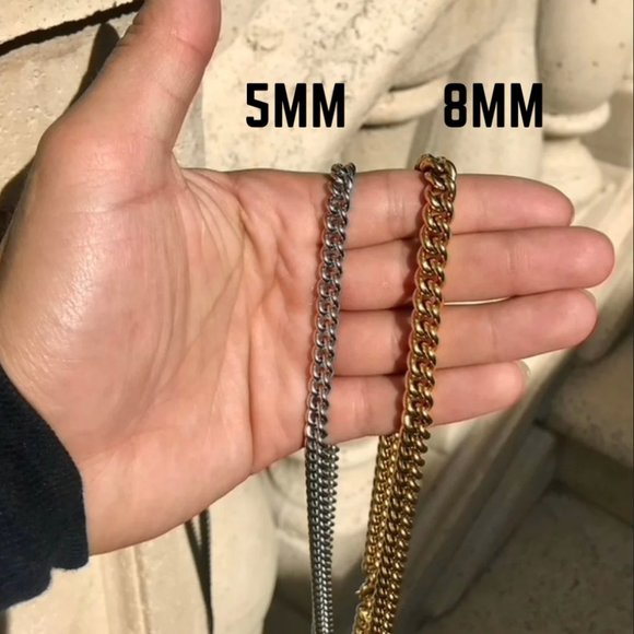 Men's Silver Curb Chain Cuban Link Necklace Gold Curb Chain Mens Choker Chain - Picture 2 of 7